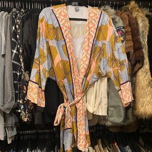 Anthropologie Kimono Robe Cover Up Patterned Tie Blank NYC